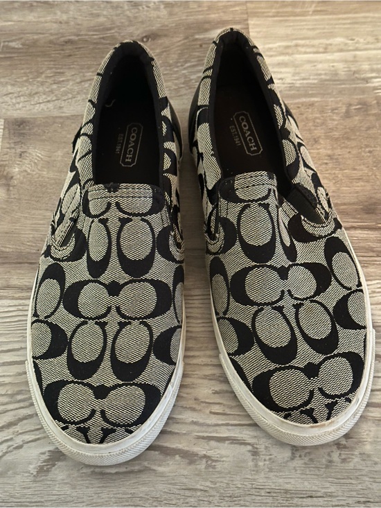 Coach Shoes - Coach Black and Cream Signature Slip-On Sneakers